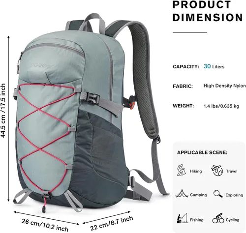 Vista 5 de G4Free Mochila de senderismo ligera de 30L para hombres y mujeres, paquete de día aprobado por aerolíneas para viajes, trabajo de negocios, fácil
