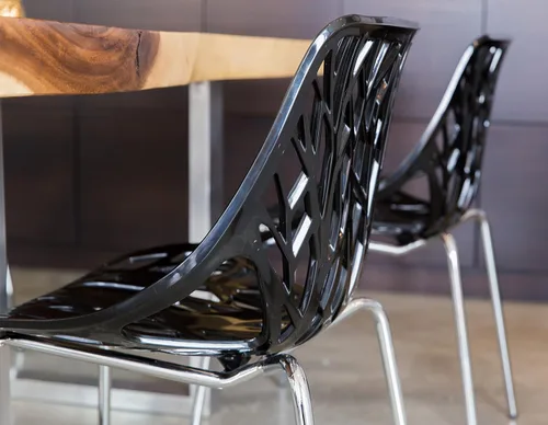 Vista 8 de Sillas de comedor de plástico acrílico de abedul (juego de 4 unidades), Plástico, metal, Negro