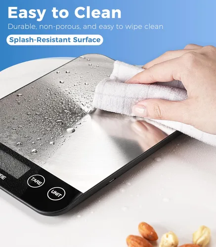 Vista 4 de Báscula de alimentos, báscula de cocina recargable de 33 libras con acero inoxidable, gramos y onzas, carga USB, 0.04 oz de alta precisión