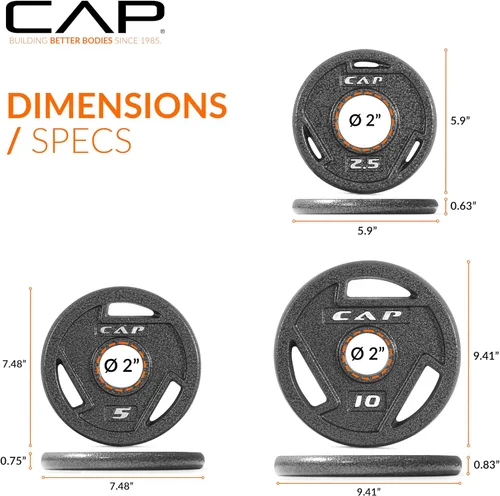 Vista 4 de CAP Barbell 2-Inch Olympic Cast Iron Plate Weight Set 75-285 lbs Multiple Options