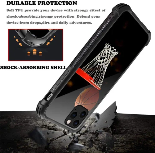 Vista 3 de Funda compatible con iPhone 11 Pro Max, plexiglás con patrón de aro de baloncesto para niños y hombres, funda antiarañazos a prueba de golpes
