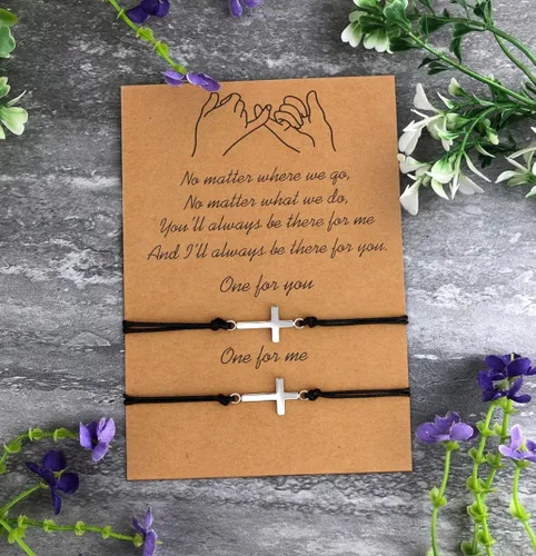 Vista 2 de Juego de pulseras MeHz de promesa de girasolcruzcorazónbrújula para parejas amigos madre e hija mejores amigos o como regalo para niñas