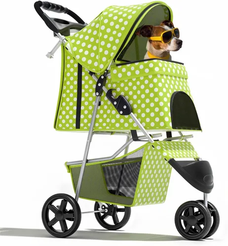 Vista 15 de Magshion Cochecito para mascotas de 3 ruedas, cochecito de viaje plegable para perros y gatos pequeños y medianos (hasta 33 libras), transportador