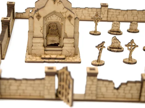 Vista 3 de TowerRex Cementerio edificios de terreno D&D, accesorios DND para Calabozos y Dragones, Pathfinder, Warhammer, rejilla de mapa de batalla de mesa