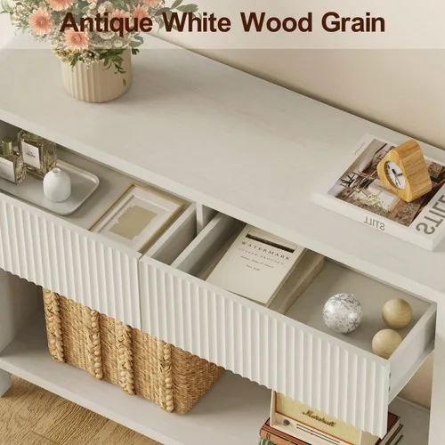Vista 5 de FATORRI Mesa consola estrecha con almacenamiento, mesa de sofá de madera para entrada, mesas de pasillo modernas de 39.37 pulgadas y mesas de sofá