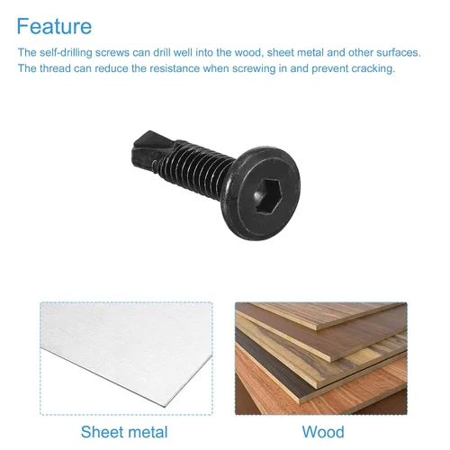 Vista 3 de uxcell Tornillos Autorroscantes de Encaje Hexagonal, 1/4 x 1 Acero Inoxidable 410 Tornillo de Perforación de Cabeza Plana para Chapa Metálica 100