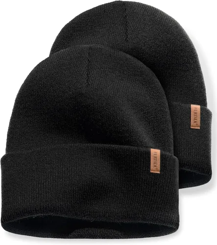 Vista 10 de FURTALK Paquete de 2 gorros con puños para hombre y mujer, gorro de Negro + Gris Oscuro