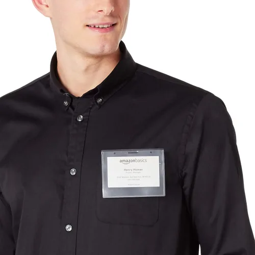 Vista 8 de Amazon Basics Soporte magnético horizontal para tarjetas de nombre, paquete de 100, transparente