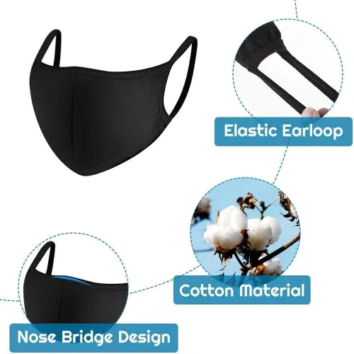 Vista 3 de Forno Paquete de 5 mascarillas faciales unisex con puente nasal ajustable, algodón negro, tela lavable y reutilizable para adultos