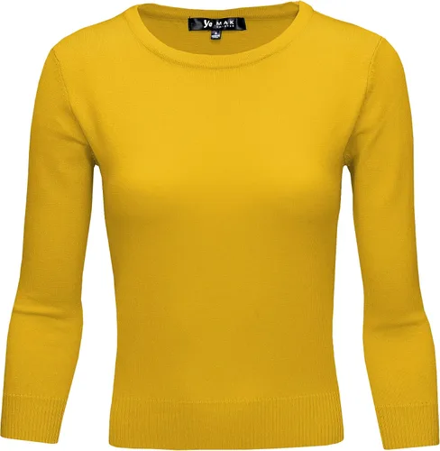 Vista 10 de YEMAK suéter de punto casual básico ligero con cuello redondo y manga 3/4 para mujer A.mk3636 - Negro