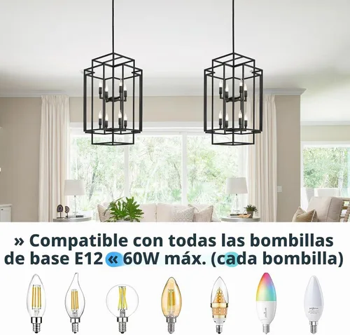 Vista 9 de Candelabro Negro de Granja, Candelabros Grandes para Techos Altos, Lámpara Colgante de Linterna Escalonada de 8 Luces, Accesorios de Iluminación