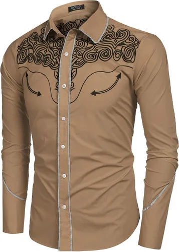 Vista 2 de COOFANDY Men's Western Shirts Long Sleeve Slim Fit Embroideres Cowboy Casual Button Down Shirt