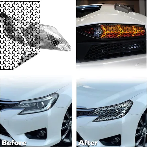 Vista 5 de Paquete de 2 láminas autoadhesivas para faros delanteros, color Y cuadrícula, para luces traseras, autoadhesivas, de 18.89 x 11.81 pulgadas