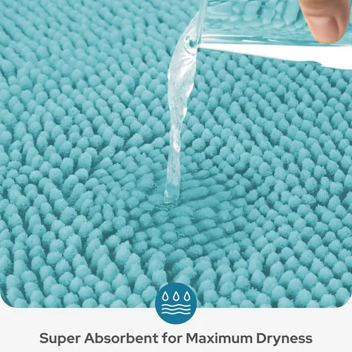 Vista 4 de BYSURE Juego de 3 alfombras de baño color azul aguamarina, antideslizantes, extra absorbentes, de felpilla, suaves, lavables Azul-aqua azul