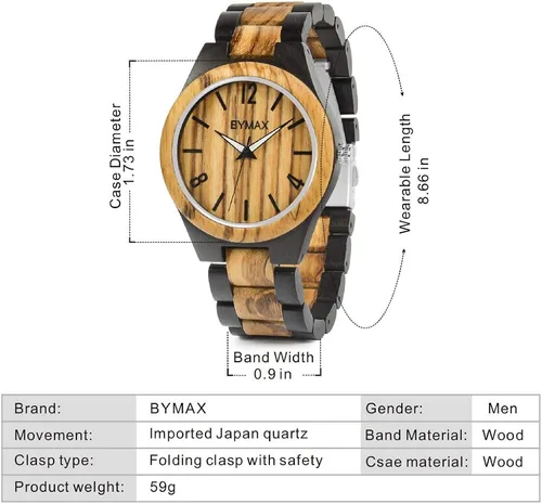 Vista 3 de Bymax - Reloj de pulsera analógico de cuarzo japonés hecho a mano con caja de regalo