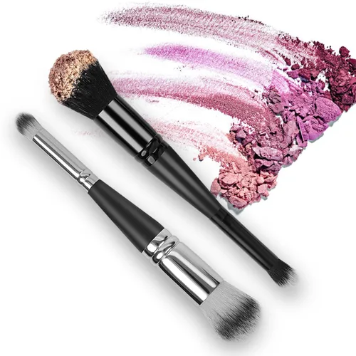 Vista 2 de Brocha de maquillaje de doble extremo, ideal para líquidos, crema, polvo, mezcla, pulido, corrector, (plata, negro) 2