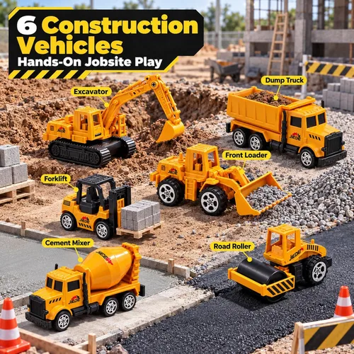 Vista 4 de Juego de juguetes de transporte de camiones de construcción con 6 mini