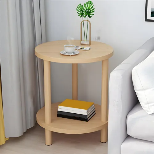 Vista 10 de Mesa auxiliar contemporánea de estilo redondo simple, mesa auxiliar de madera maciza, mesa auxiliar para espacios pequeños, mesitas de noche