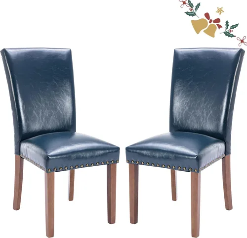 Vista 15 de Juego de 2 sillas tapizadas de tela para comedor, sillas de cocina estilo Parsons con ribete de cabeza de clavo y patas de madera - Beige