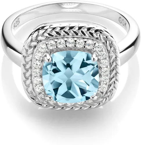 Vista 3 de Gem Stone King Anillo de compromiso de plata de ley 925 con halo de piedra natal de 0.315 in Anillo de compromiso de boda para mujer, disponible