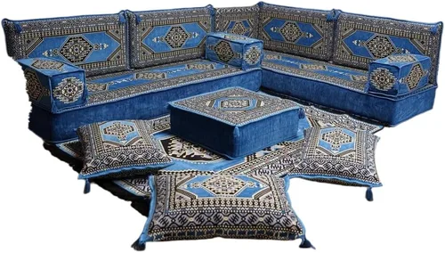 Vista 94 de arabicsofa Juego de asientos Jalsa en forma de L – Majlis árabe hecho a mano con almohadas de respaldo