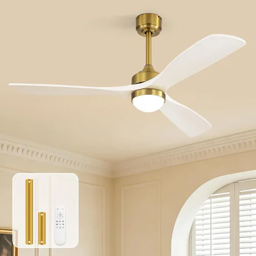 Vista 15 de Sofucor Ventiladores de techo inteligentes de madera de 52 pulgadas, montaje empotrado y montaje de varilla descendente, 3 aspas de madera