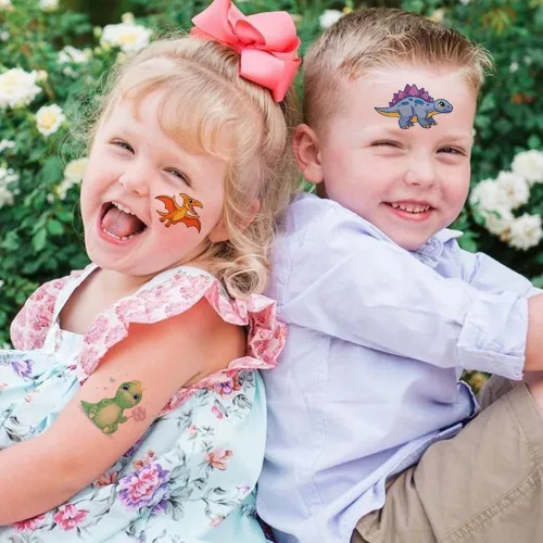 Vista 5 de Tatuajes temporales de dinosaurios con purpurina para niños y niños, 12 hojas de tatuajes de dinosaurio con purpurina para niños y niños