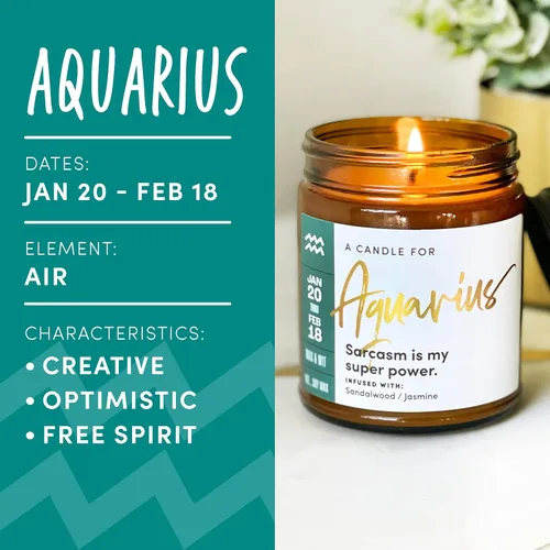 Vista 2 de WAX & WIT Regalos de Acuario para mujeres, vela de Acuario, regalo del zodiaco, regalos de astrología para mujeres, vela del zodiaco, regalo
