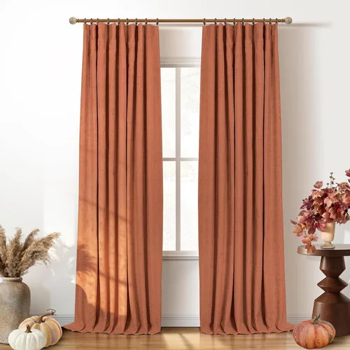 Vista 15 de INOVADAY Cortinas 100% opacas para dormitorio, cortinas opacas de color rosa bebé de 90 pulgadas de largo, cortinas opacas de lino con anillos