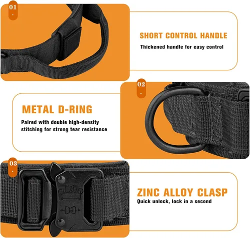 Vista 4 de HYDEME Collar táctico ajustable para perro, collar de nailon de entrenamiento militar con mango de control y hebilla de metal pesado para perros