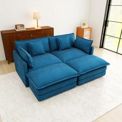 Vista 88 de Sofá Loveseat Grande en Beige y Blanco de 194.8 cm, Sofás Seccionales de 2 Plazas Grandes para Sala de Estar, Sofá Seccional Modular de Tela