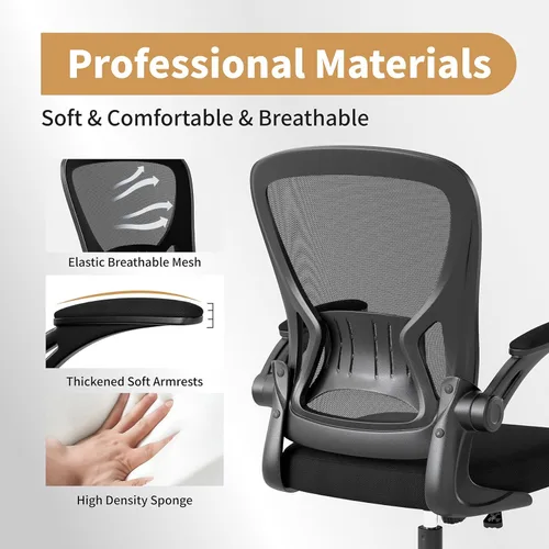 Vista 5 de Youhauchair Silla de oficina de malla, sillas ergonómicas de escritorio de oficina en casa con brazos abatibles y soporte lumbar, altura ajustable