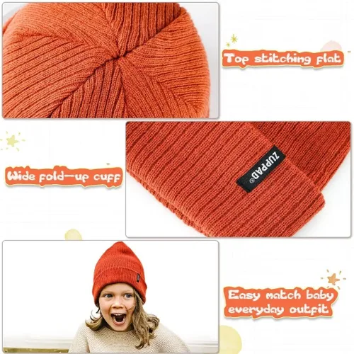 Vista 5 de ZUPPAD Baby Beanie Hat 3 Packs Toddler Girls Boys, Baby Hats Winter Warm Knitted Thermal with Fleece Lining, Kids Winter Hat