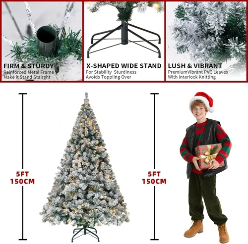 Vista 3 de Árbol de Navidad de 5 pies con luz, árbol de Navidad artificial de nieve