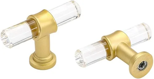 Vista 8 de homdiy LS9165GD76 - Tiradores acrílicos de latón cepillado para cajones, manijas de gabinete transparentes para cajones de tocador, manijas