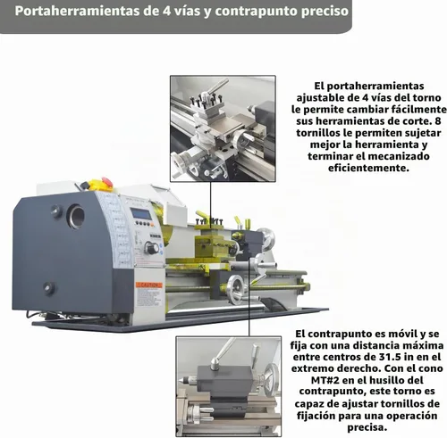 Vista 6 de INTSUPERMAI Torno de metal de precisión de 8 × 39 pulgadas Torno de metal de sobremesa Tornillo electrónico sin engranajes Hobby DIY Torno de metal