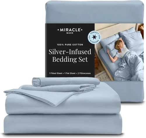 Vista 4 de Miracle Made Luxe - Juego de sábanas refrescantes y suaves, 4 piezas, tela de algodón con infusión de plata, ropa de cama ligera e hipoalergénica
