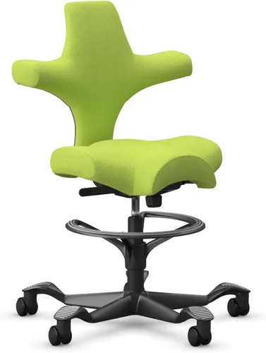 Vista 60 de HAG Capisco Sit to Stand - Silla de pie con marco blanco, tapizado, color rosa rubor Pink Blush