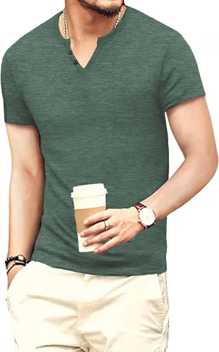 Vista 2 de NUOKESASI Camiseta básica Henley de manga larga para hombre