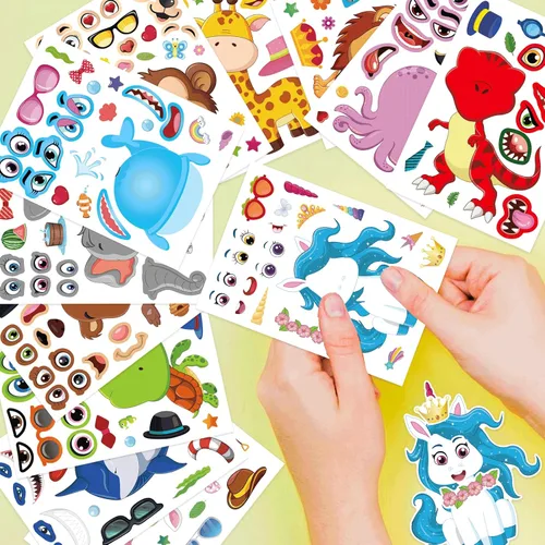 Vista 6 de 48 hojas de calcomanías para hacer una cara para niños, haz tus propias Animal