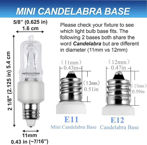 Vista 6 de VINACO Bombilla E11, bombillas halógenas JDE11 de 120 V 75 W, base de mini candelabro T4, alto rendimiento 1150 lm, blanco cálido 2700 K, regulable