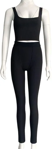 Vista 7 de ZFLM Conjuntos de entrenamiento casuales de dos piezas para mujer, camiseta sin mangas acanalada, cintura alta, leggings de yoga para uso activo