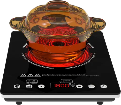 Vista 9 de Estufa eléctrica portátil, estufa eléctrica de un solo quemador de 1800 W para todos los utensilios de cocina, quemador infrarrojo de encimera