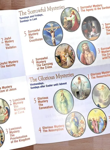 Vista 3 de Cómo orar el folleto del rosario - Folleto de reza el rosario, cuentas de oración de cristal de amatista, tarjeta de oración del Señor - Juego