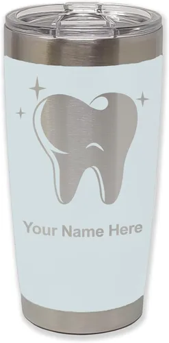 Vista 10 de LaserGram Vaso aislado al vacío de 20 onzas, con diente, grabado personalizado incluido (negro)