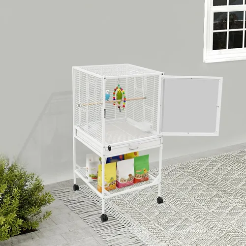 Vista 4 de 38in Rolling Bird Cages with Wheels and Pull-Out Tray(White)