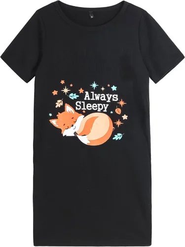 Vista 16 de Hupohoi Bata de dormir de manga corta para niñas grandes con lindos gatos, diseño de día perezoso, pijama Gato negro