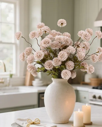 Vista 3 de DuHouse 6 piezas de flores artificiales de seda falsa pompón crisantemo, pequeña mini bola de crisantemo de seda con tallos para bodas DIY arreglos