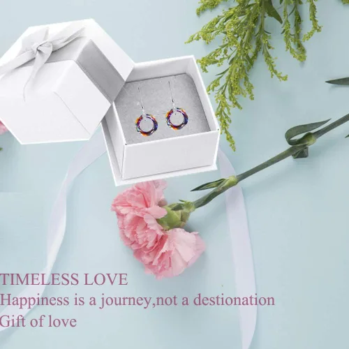 Vista 6 de 925 Sterling Silver Circle Earrings for Women Austria Crystal Hook Dangle Earrings Birthday Jewelry for Mom