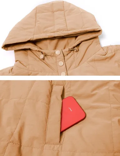 Vista 13 de QIBABU Chaqueta acolchada con capucha de gran tamaño para mujer, ligera, acolchada, manga larga, abrigo de invierno cálido